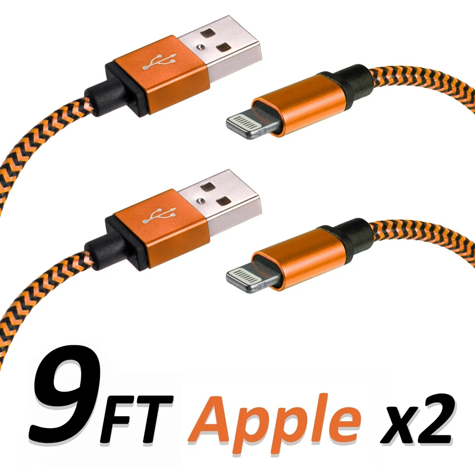 9FT iPhone USB Charger Data Cable Braided For Apple Devices High Quality 2 SETS - Image 1 of 1
