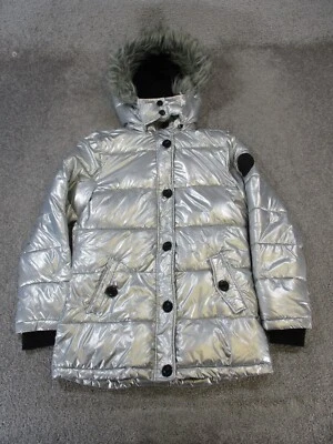 Diesel 夹克女式 14 灰色银色隔热 Puffer Parka * — 第 1/4 张图片