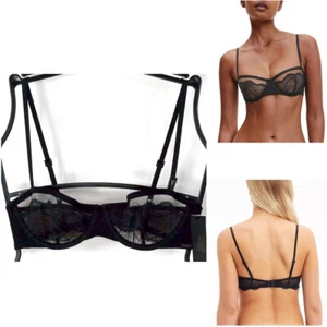 Calvin Klein CK Black Graphic Lace Balconette Bra Black Choose Size New QF6948 - Picture 1 of 3