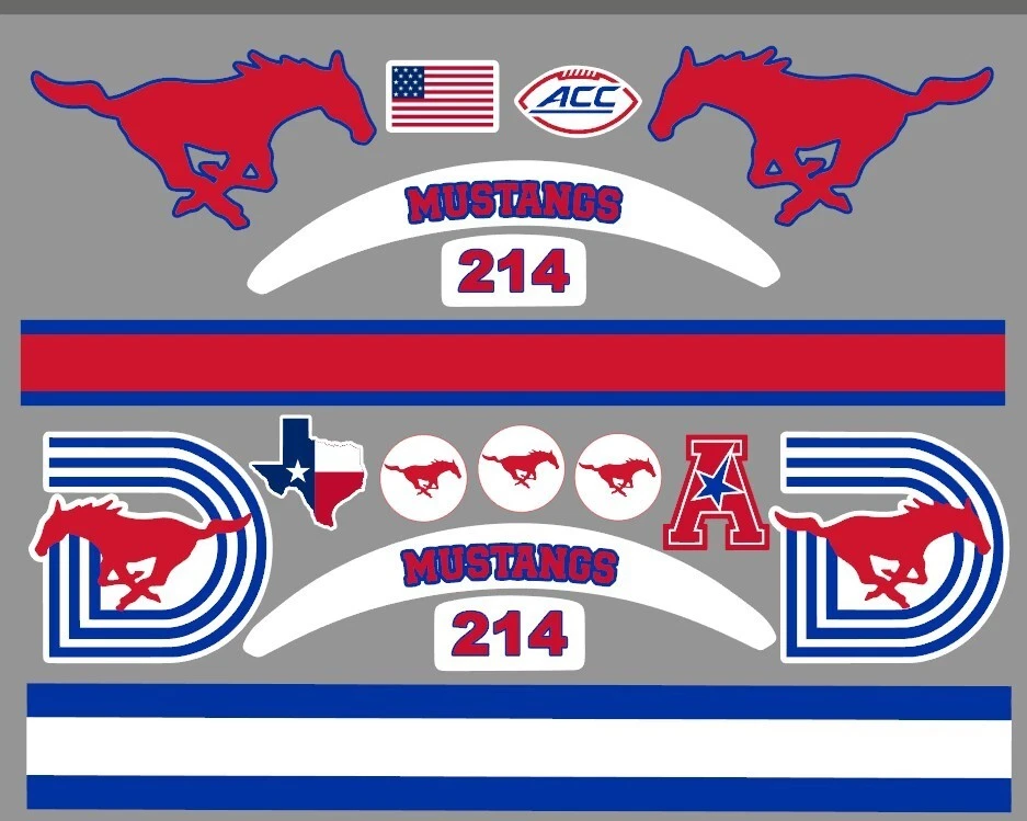 FULL SIZE SMU Mustangs Helmet Alternate Decals - 2 designs to choose from - Image 1 of 1