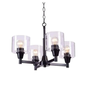 Hampton Bay Oron 4-Light Black Reversible Chandelier with Clear Glass Shades - Picture 1 of 1