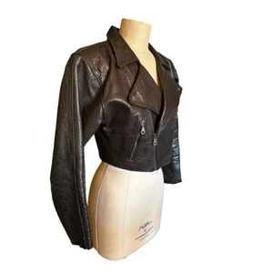 Vintage Playboy Leather Moto Jacket Cropped Coat Y2K Small Motorcycle Punk - Picture 1 of 5