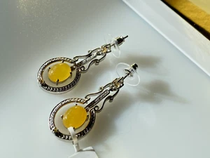 Karis Sterling Silver Earrings 925 Dangle Drop Yellow Stones 7.46g - Picture 1 of 16
