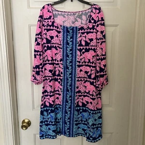 EUC- Large Lilly Pulitzer Baillee dress Elephants Roll Tab sleeve Women's - Picture 1 of 8