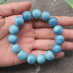15-15.5 MM Genuine Indonesian Blue Coral Bracelet 15 Beads - Picture 1 of 9