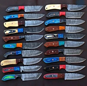 SET BESTEHEND AUS 20 MASSGEFERTIGTEN DAMASTSTAHL FULLTANG SKINNER JAGD EDC MESSER 42 - Bild 1 von 3