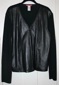 Top para mujer Anne Klein tejido de cuero delantero manga larga cuello en V negro talla grande - Imagen 1 de 9