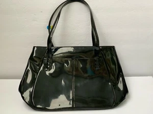 Alfani Womens Black Patent Leather Purse Classic Double Handle Magnetic - Picture 1 of 10