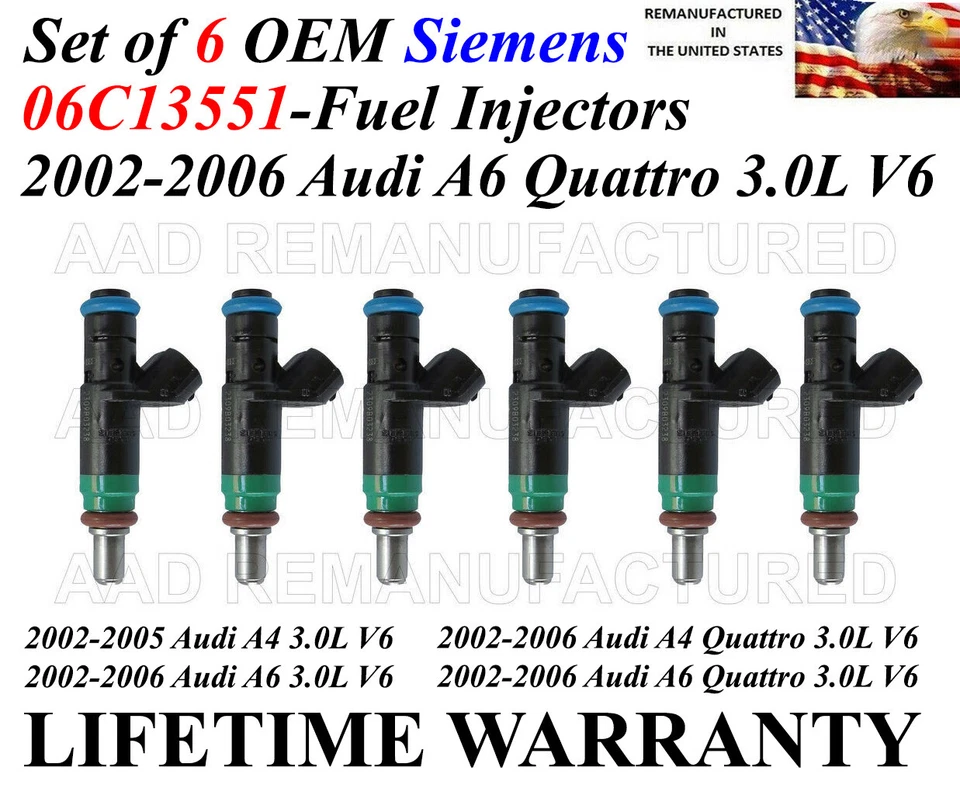 Juego de 6 inyectores de combustible originales Siemens para Audi A6 Quattro 2002-2006 3,0 L V6 Foto 1 de 1