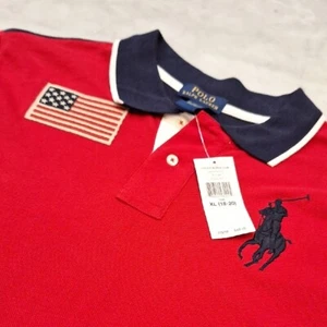 New Polo Ralph Lauren Red Blue Flag #3 Pony Shirt Youth Lg = Women XS Patriotic - Picture 1 of 8