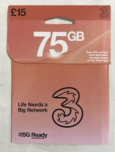 75GB Data + UNLIMITED UK Mins & Texts 5G Three Network SIM Card - NO CONTRACT - Picture 1 of 9