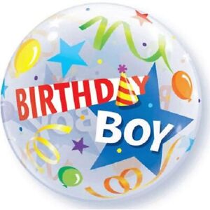 Birthday Boy Clear Patterned Balloon Plastic Bubble 22"