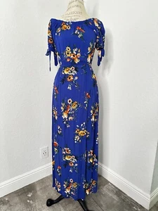 Band of Gypsies Royal Blue Floral Maxi Festiv Boho Dress Off-Shoulder Size S NWT - Picture 1 of 8