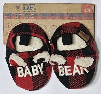 ***Zapatillas de espuma viscoelástica de felpa Dearfoams (Baby Bear) (rojas/a cuadros) tamaño: 3/4 y 5/6 Foto 1 de 4