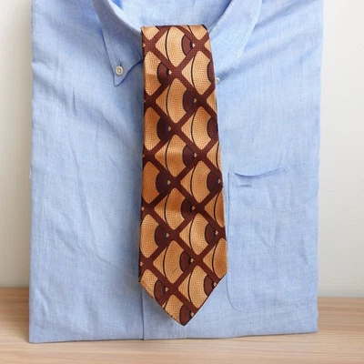 领带男式棕色黄色几何豪华套装粗纹理罕见日本 — 第 1/4 张图片