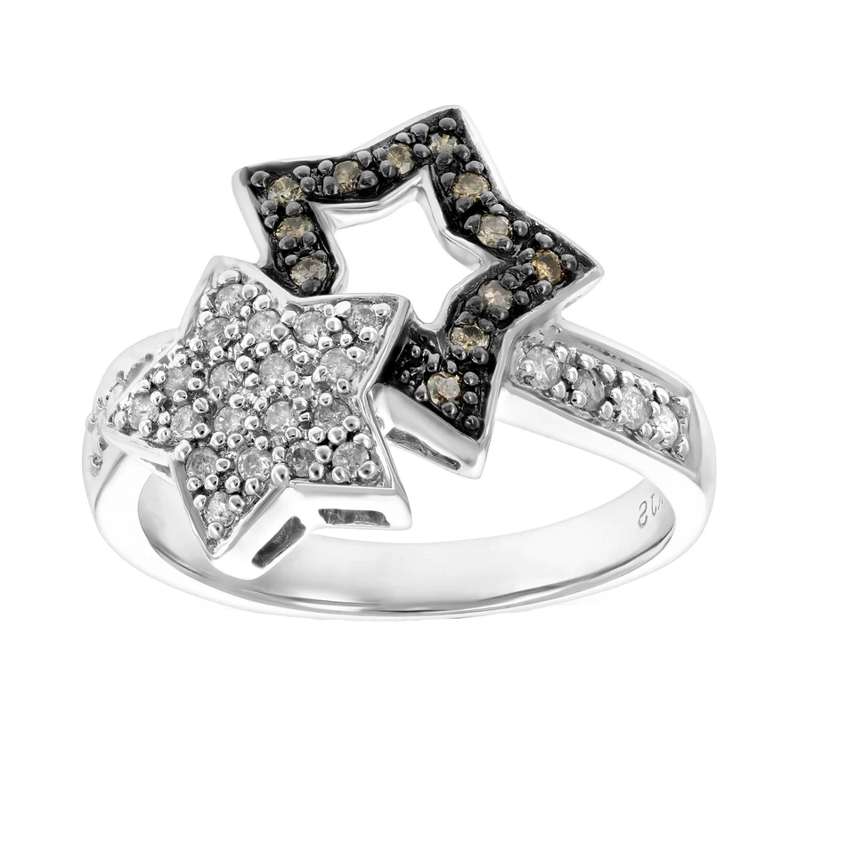 1/4 ct Champagne and White Diamond Fashion Ring for Women in 14K White Gold Star - Image 1 of 4