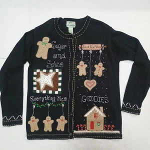 Vtg Quacker Factory Black Sweater Gingerbread Ugly Christmas Sugar Spice Small - Picture 1 of 6