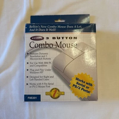 Belkin 3-Button Combo Wired USB Serial PS/2 Mouse F8E201 - Image 1 of 4