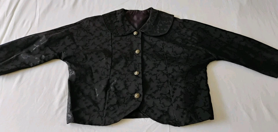 Vtg 1950s Black Jacket Women's Elegant Antique Buttons Crop MOD sz M/L - Image 1 of 4