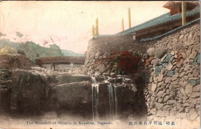 JAPAN 1910 POSTAL PICT THE WATERFALL KOYABIRA POSTCARD ADDR USA CANC NAGASAKI - Image 1 of 2