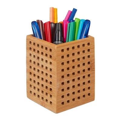 Stiftköcher bambus Schreibtisch Organizer Utensilienbox 200 g 11,5 cm natur - Bild 1 von 4