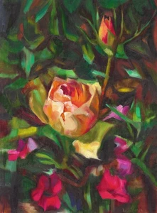 original painting 30 х 40 cm 116KvA artwork oil paints modern flowers roses - Picture 1 of 3