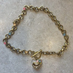 Vintage Y2K Juicy Couture Gold Halskette Herz Knebel Strass Blume Grob Kette - Bild 1 von 7