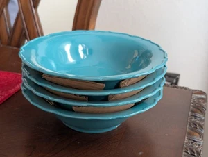 4 Pioneer Woman PASTA SOUP CERAL BOWLS Aqua Blue Teal Scalloped Raised Edge 8” - Picture 1 of 5