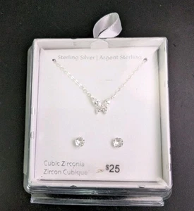 Sterling Silver Zirconia Earrings & Necklace Set, Beautiful Butterfly Pendant. e - Bild 1 von 2