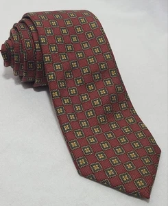 JZ RICHARDS Men's Neck Tie Red Geometric Squares Maroon Silk 58" - Picture 1 of 14