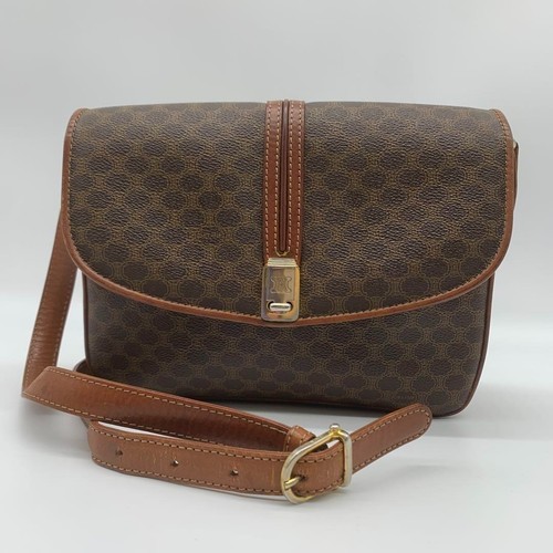 CELINE Borsa a tracolla vintage in macadam pelle marrone PVC tracolla Made in Italy