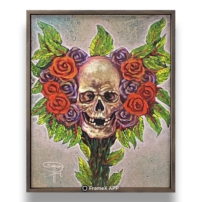 Pintura acrílica floral SHRUM Skull Day of the Dead 8x10 - Imagem 1 de 4