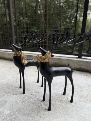 Rare Pottery Barn Reindeer Bronze Candelabra – 20” Tall - Image 1 of 4