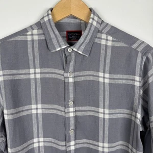 Untuckit Men's M Linen Grey Plaid Check Button Down Shirt Business Casual Slim - Picture 1 of 10