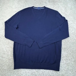 Stitch Sweater Men XL Navy Blue Pullover Shirt V- Neck Italian Waterproof Merino - Picture 1 of 6