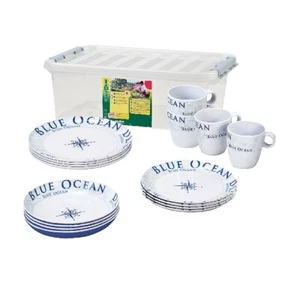 Camping Brunner Melamin Geschirr Campinggeschirr Blue Ocean 16tlg antislip - Bild 1 von 1