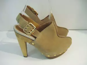 Michael Kors braune Wildlederschlinge hinten hochhackige Clogs Größe 6 1/2 M - Bild 1 von 6