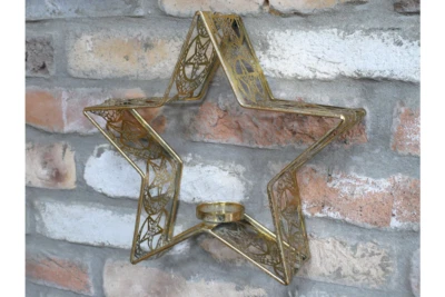 Delicate Wall Mounted Gold Metal Start Shaped Candle Holder Sconce - Image 1 of 4