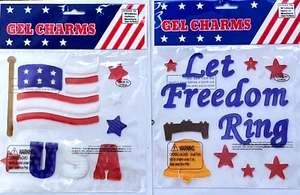 Lot of 2 Window Gel Clings Patriotic 4TH OF JULY Red White Blue Freedom Flags - Picture 1 of 8