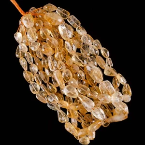 Natural Citrine Faceted Tumbles: 8x12, 16" Strand, Citrine Beads Jewelry Making - Picture 1 of 7
