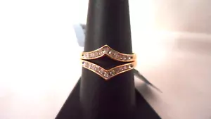 NWT -10K YELLOW GOLD DIAMOND CHEVRON BANDS / RING GUARDS Set of 2 - .10 ct each - Picture 1 of 10