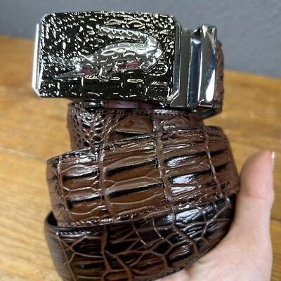 SIN ARTICULADO - CINTURÓN DE HOMBRE PIEL DE COCODRILO COCODRILO GENUINO MARRÓN 47"" DE LARGO Foto 1 de 4