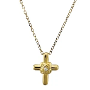 MIKIMOTO Necklace K18 yellow gold diamond 0.01ct cross used - Picture 1 of 7