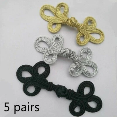 5 Pairs Large Chinese Frog Fasteners Closure Button Knots Silver Gold Chic Retro - Image 1 of 4