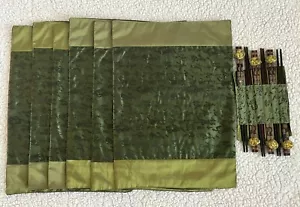 Oriental Design Silk 6 Green Placemats with 6 sets of Chopsticks - Picture 1 of 5