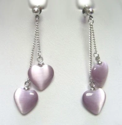 Fashion Purple Love Heart Opal 18KGP Link Stud Dangle Women Lady Girl Earrings - Image 1 of 3