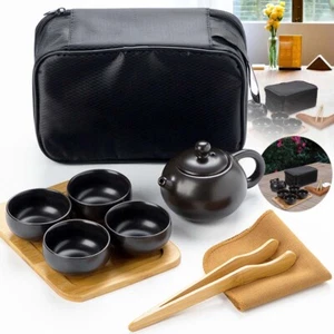 Reise Tee Set Teeservice Keramik Teekanne inkl. 4 Teetassen Teekanne-Set Schwarz - Bild 1 von 15