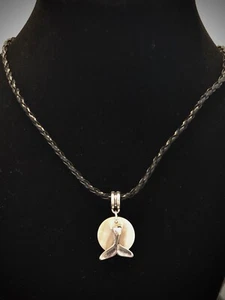 Whale Tail Charm W MOP Disc Necklace Unisex leather 18" handmade USA 1760 - Picture 1 of 3