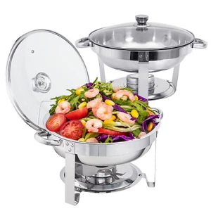 Juego de buffet de platos de frotamiento redondos de acero inoxidable para catering con soporte de tapa 5 cuartos de galón 2 paquetes - Imagen 1 de 10