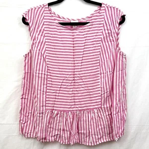 Merona Scoop Neck Flared Rayon Tank Women L Horizontal Stripe Pink White - Picture 1 of 6